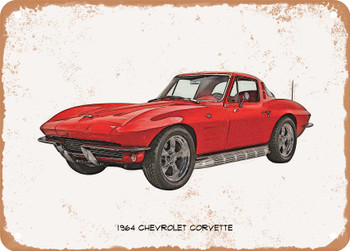 1964 Chevrolet Corvette Pencil Sketch - Rusty Look Metal Sign