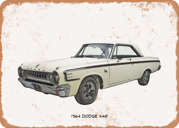 1964 Dodge 440 Pencil Sketch - Rusty Look Metal Sign