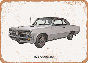 1964 Pontiac GTO Pencil Sketch   - Rusty Look Metal Sign