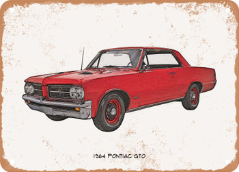 1964 Pontiac GTO Pencil Sketch  - Rusty Look Metal Sign