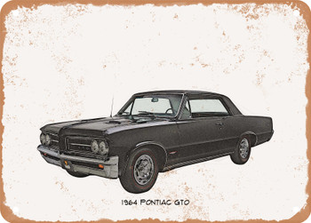 1964 Pontiac GTO Pencil Sketch - Rusty Look Metal Sign