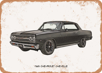1965 Chevrolet Chevelle Pencil Sketch - Rusty Look Metal Sign