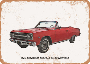 1965 Chevrolet Chevelle SS Convertible Pencil Sketch - Rusty Look Metal Sign