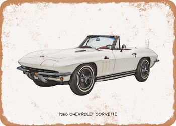 1965 Chevrolet Corvette Pencil Sketch  - Rusty Look Metal Sign