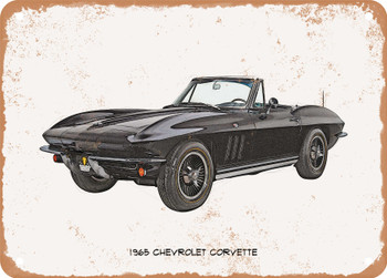 1965 Chevrolet Corvette Pencil Sketch -  Rusty Look Metal Sign