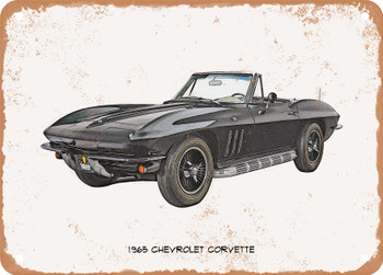 1965 Chevrolet Corvette Pencil Sketch    - Rusty Look Metal Sign