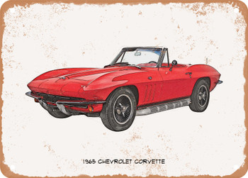 1965 Chevrolet Corvette Pencil Sketch - Rusty Look Metal Sign
