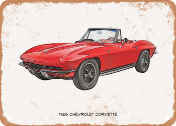 1965 Chevrolet Corvette Pencil Sketch    -  Rusty Look Metal Sign