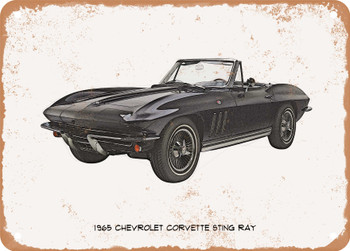 1965 Chevrolet Corvette Sting Ray Pencil Sketch - Rusty Look Metal Sign