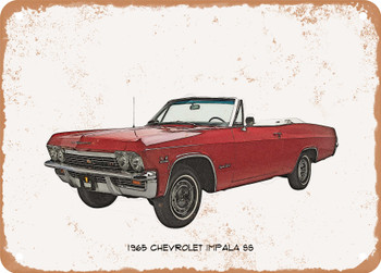 1965 Chevrolet Impala SS Pencil Sketch - Rusty Look Metal Sign