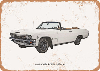 1965 Chevrolet Impala Pencil Sketch - Rusty Look Metal Sign