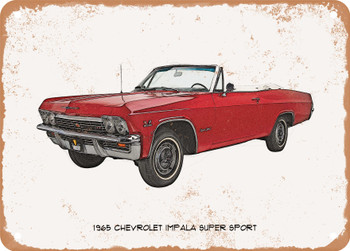 1965 Chevrolet Impala Super Sport Pencil Sketch - Rusty Look Metal Sign