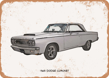 1965 Dodge Coronet Pencil Sketch - Rusty Look Metal Sign