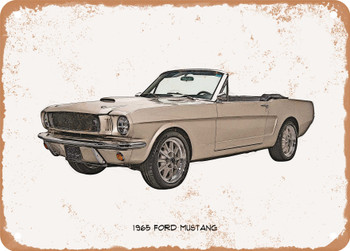 1965 Ford Mustang Pencil Sketch  - Rusty Look Metal Sign