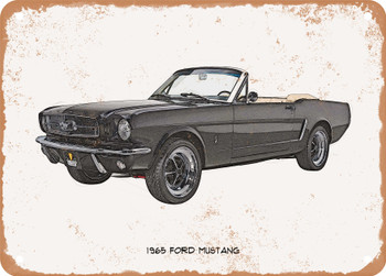 1965 Ford Mustang Pencil Sketch - Rusty Look Metal Sign