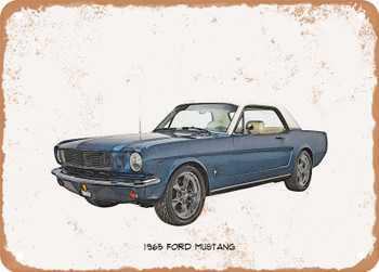 1965 Ford Mustang Pencil Sketch   - Rusty Look Metal Sign