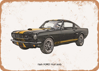 1965 Ford Mustang Pencil Sketch -  Rusty Look Metal Sign