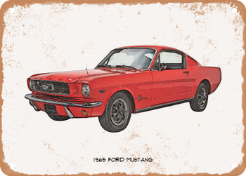 1965 Ford Mustang Pencil Sketch    - Rusty Look Metal Sign