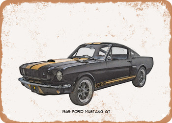 1965 Ford Mustang GT Pencil Sketch - Rusty Look Metal Sign