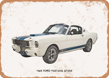 1965 Ford Mustang GT350 Pencil Sketch - Rusty Look Metal Sign