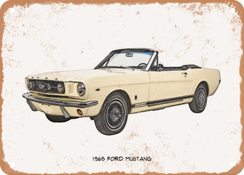 1965 Ford Mustang Pencil Sketch 2 - Rusty Look Metal Sign