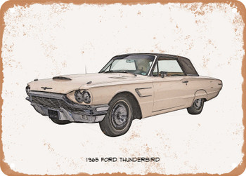 1965 Ford Thunderbird Pencil Sketch  - Rusty Look Metal Sign