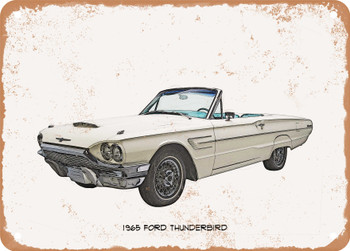 1965 Ford Thunderbird Pencil Sketch - Rusty Look Metal Sign
