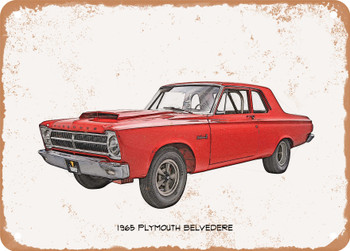 1965 Plymouth Belvedere Pencil Sketch - Rusty Look Metal Sign