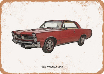 1965 Pontiac GTO Pencil Sketch  -  Rusty Look Metal Sign