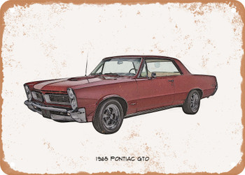 1965 Pontiac GTO Pencil Sketch  - Rusty Look Metal Sign