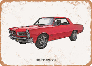 1965 Pontiac GTO Pencil Sketch  2 -  Rusty Look Metal Sign