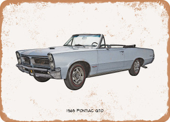 1965 Pontiac GTO Pencil Sketch - Rusty Look Metal Sign