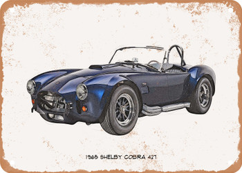 1965 Shelby Cobra 427 Pencil Sketch - Rusty Look Metal Sign