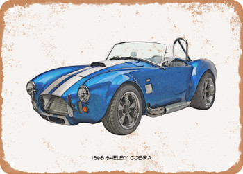 1965 Shelby Cobra Pencil Sketch - Rusty Look Metal Sign