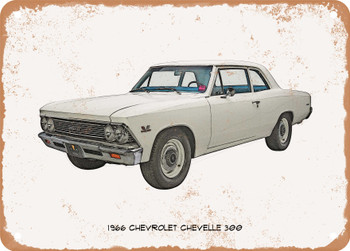 1966 Chevrolet Chevelle 300 Pencil Sketch  - Rusty Look Metal Sign