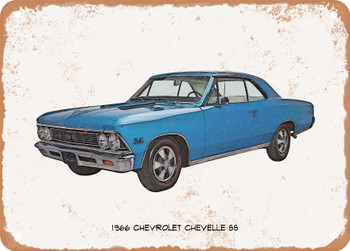 1966 Chevrolet Chevelle SS Pencil Sketch - Rusty Look Metal Sign
