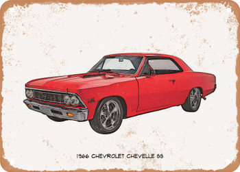 1966 Chevrolet Chevelle SS Pencil Sketch  - Rusty Look Metal Sign