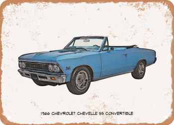 1966 Chevrolet Chevelle SS Convertible Pencil Sketch - Rusty Look Metal Sign