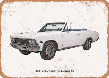 1966 Chevrolet Chevelle SS Pencil Sketch   - Rusty Look Metal Sign