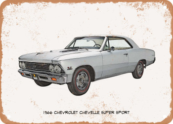 1966 Chevrolet Chevelle Super Sport Pencil Sketch  - Rusty Look Metal Sign