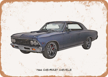 1966 Chevrolet Chevelle Pencil Sketch - Rusty Look Metal Sign