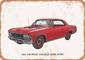 1966 Chevrolet Chevelle Super Sport Pencil Sketch - Rusty Look Metal Sign