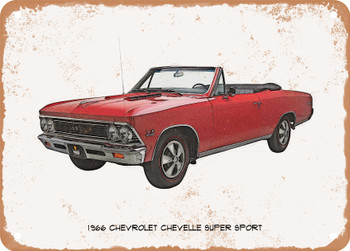 1966 Chevrolet Chevelle Super Sport Pencil Sketch   - Rusty Look Metal Sign