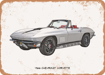 1966 Chevrolet Corvette Pencil Sketch  - Rusty Look Metal Sign