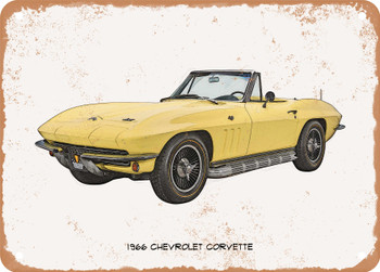 1966 Chevrolet Corvette Pencil Sketch    - Rusty Look Metal Sign