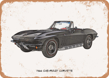 1966 Chevrolet Corvette Pencil Sketch -  Rusty Look Metal Sign