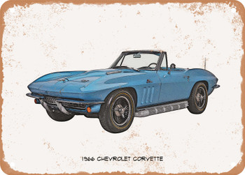 1966 Chevrolet Corvette Pencil Sketch   - Rusty Look Metal Sign