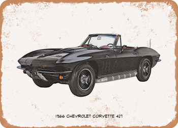 1966 Chevrolet Corvette 427 Pencil Sketch - Rusty Look Metal Sign