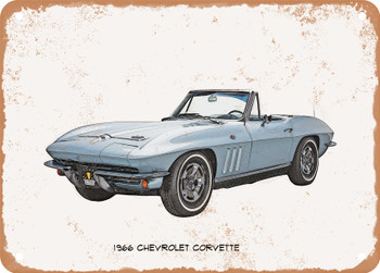 1966 Chevrolet Corvette Light Pencil Sketch - Rusty Look Metal Sign