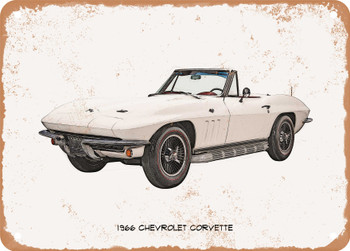 1966 Chevrolet Corvette Pencil Sketch  -  Rusty Look Metal Sign